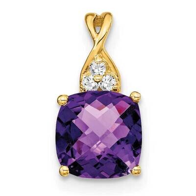 Checkerboard Amethyst Diamond Pendant 14k Gold PM4393-AM-003-YA, MPN: PM4393-AM-003-YA, 191101401282