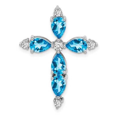 Blue Topaz Diamond Cross Chain Slide 28 Inch 14k White Gold PM7040-BT-020-WA, MPN: PM7040-BT-020-WA,