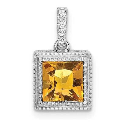 Square Citrine Diamond Pendant 14k White Gold PM7096-CI-013-WA, MPN: PM7096-CI-013-WA,