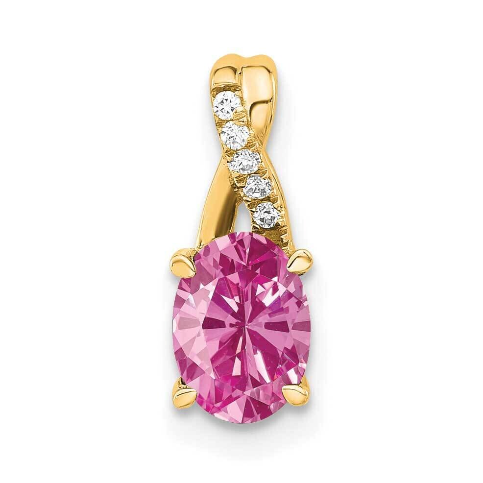 Oval Created Pink Sapphire Diamond Pendant 14k Gold PM4235-CPS-003-4YA, MPN: PM4235-CPS-003-4YA,
