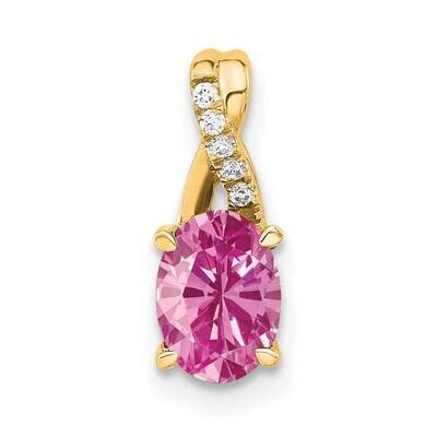 Oval Created Pink Sapphire Diamond Pendant 14k Gold PM4235-CPS-003-4YA, MPN: PM4235-CPS-003-4YA,