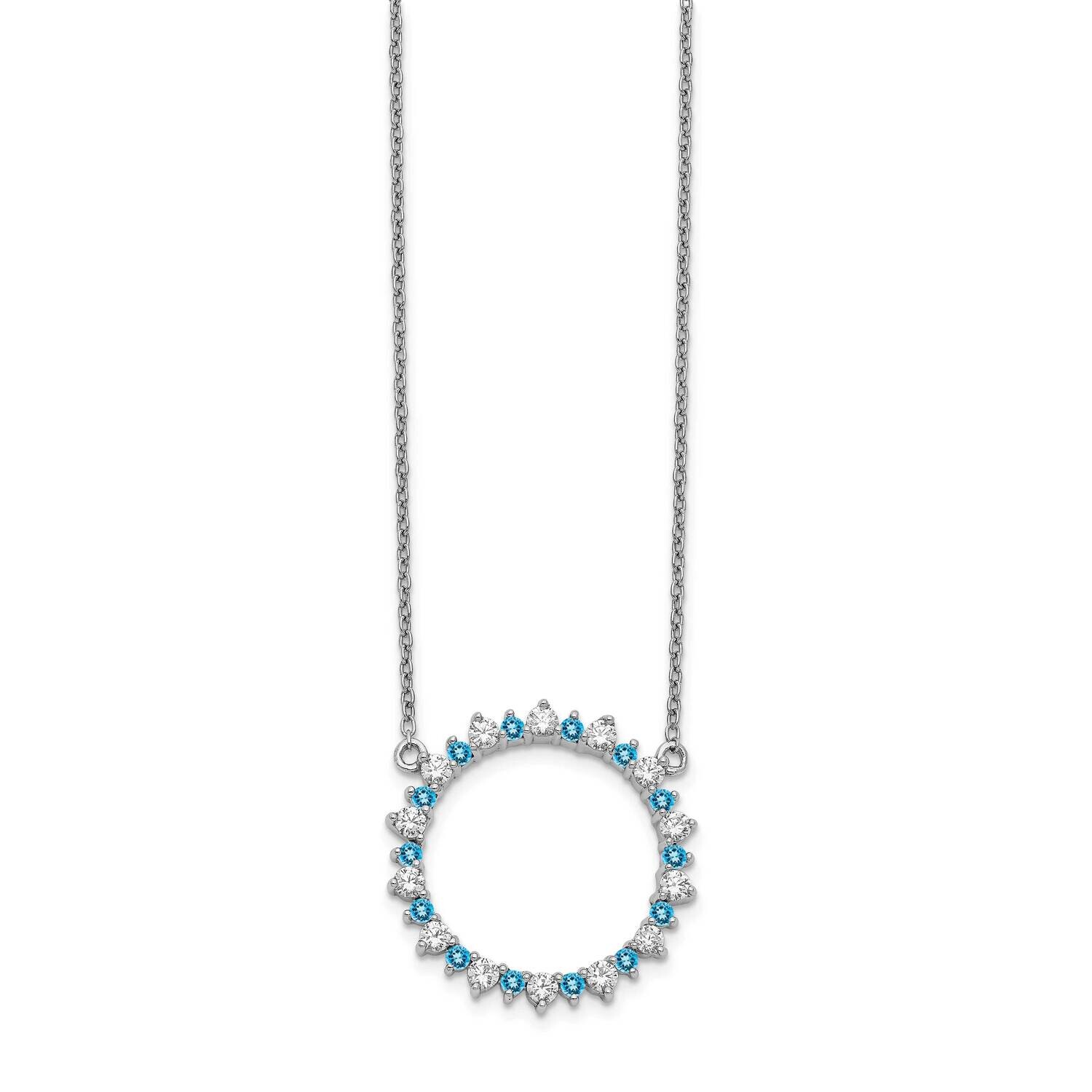 Diamond &amp; Blue Topaz Fancy Circle Necklace 14k White Gold PM3854-BT-062-WA-18