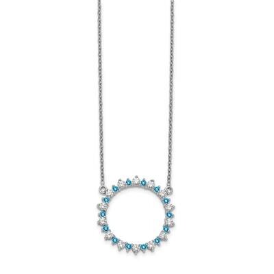Diamond &amp; Blue Topaz Fancy Circle Necklace 14k White Gold PM3854-BT-062-WA-18, MPN: PM3854-BT-062-W…