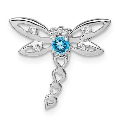 Blue Topaz Diamond Dragonfly Chain Slide 14k White Gold PM7039-BT-002-WA, MPN: PM7039-BT-002-WA,