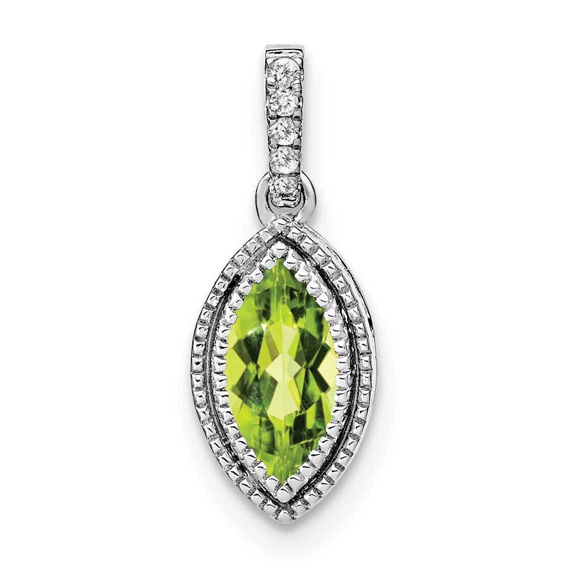 Marquise Peridot Diamond Pendant 14k White Gold PM7095-PE-012-WA, MPN: PM7095-PE-012-WA,