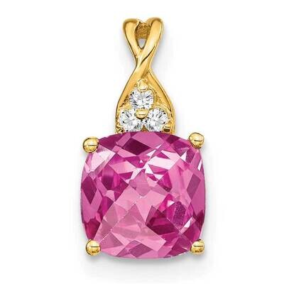 Checkerboard Created Pink Sapphire Diamond Pendant 14k Gold PM4393-CPS-003-YA, MPN: PM4393-CPS-003-…