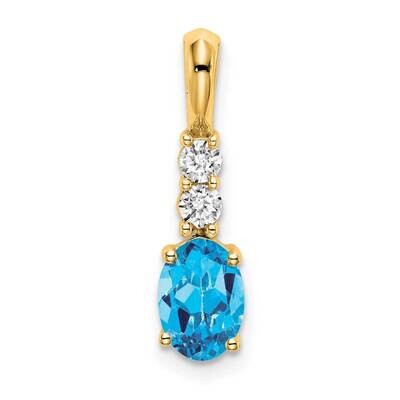 Oval Blue Topaz Diamond Pendant 14k Gold PM7406-BT-013-YA, MPN: PM7406-BT-013-YA,