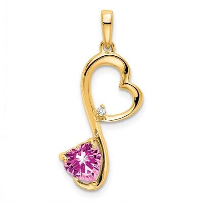 Created Pink Sapphire Diamond Heart Pendant 14k Gold PM7007-CPS-001-YA, MPN: PM7007-CPS-001-YA, 191…