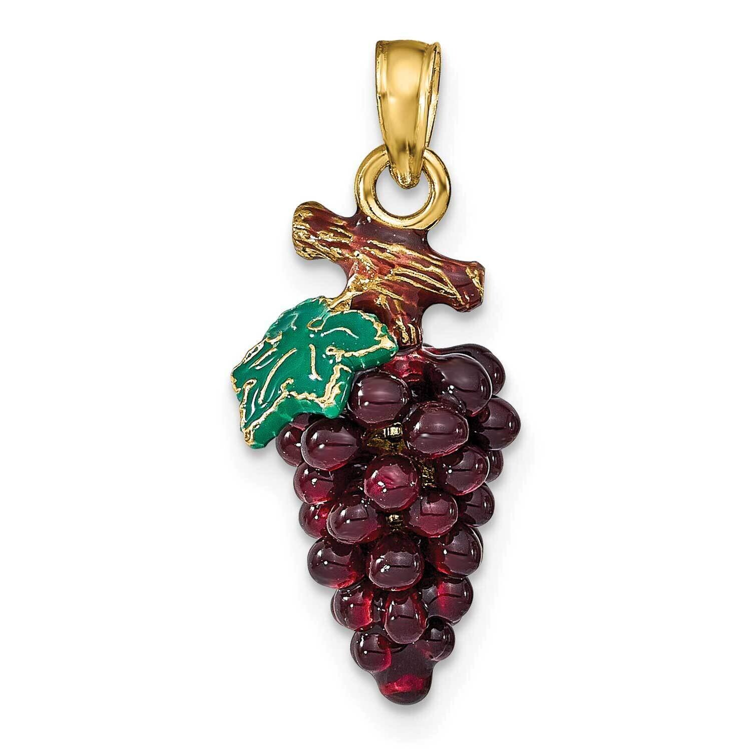 3-D Enamel Purple Grapes Stem &amp; Leaf 14k Gold K6929, MPN: K6929, 63721813144