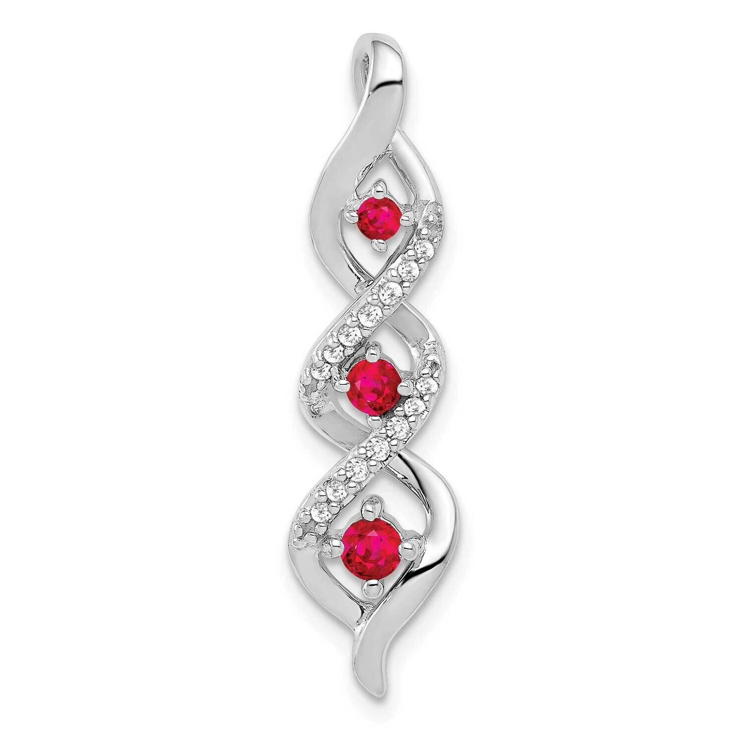 Diamond .25 Ruby Twisted 3-Stone Chain Slide 10k White Gold PM5264-RU-008-1WA, MPN: PM5264-RU-008-1…