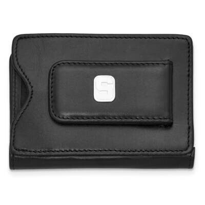 Michigan State Block S Oval 5/8 Money Clip/Id Lea Black - Sterling Silver MIS033MC10-SS, MPN: MIS03…
