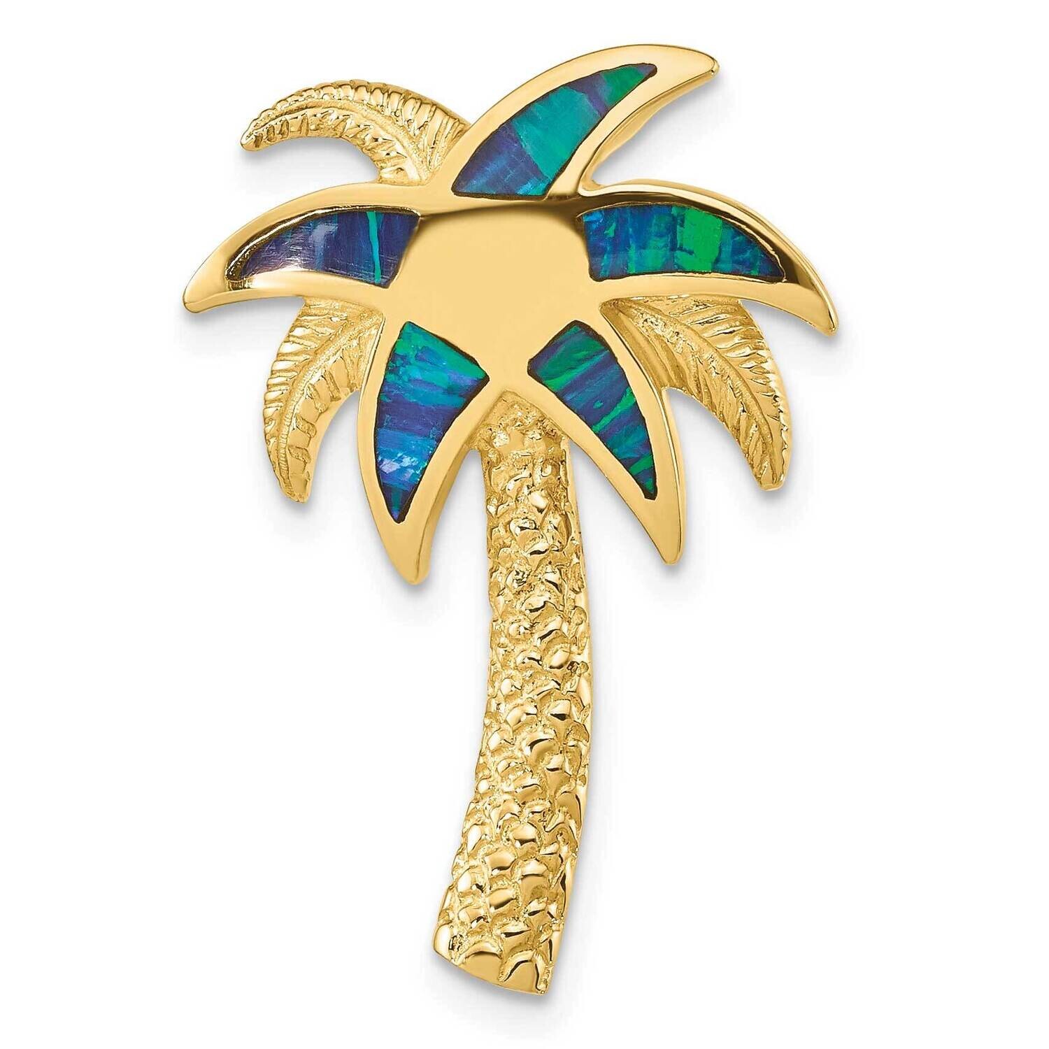 Lab Created Opal Palm Tree Slide 14k Gold K9704, MPN: K9704,
