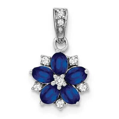 Sapphire Diamond Floral Pendant 14k White Gold PM7207-SA-008-WA, MPN: PM7207-SA-008-WA,