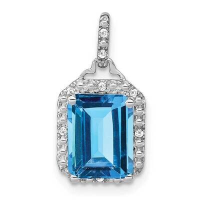 Emerald-Cut Blue Topaz Diamond Halo Pendant 14k White Gold PM7051-BT-005-WA, MPN: PM7051-BT-005-WA,