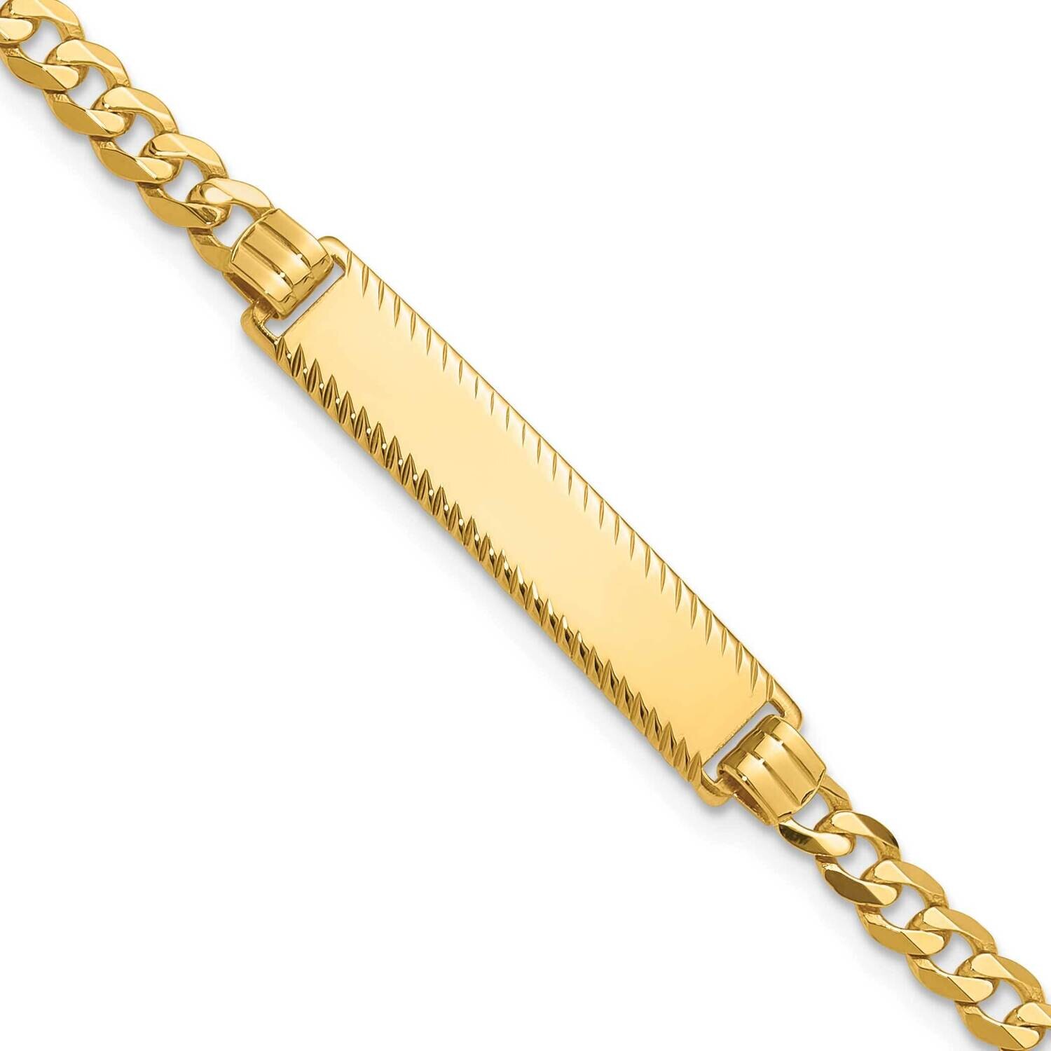 Flat Curb Link Diamond Cut Id Bracelet 7 Inch 14k Gold LID99-7, MPN: LID99-7,