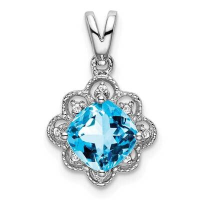 Blue Topaz Diamond Scalloped Pendant 14k White Gold PM7047-BT-004-WA, MPN: PM7047-BT-004-WA,