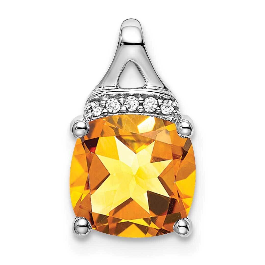 Cushion Citrine Diamond Pendant 14k White Gold PM7043-CI-002-WA, MPN: PM7043-CI-002-WA,