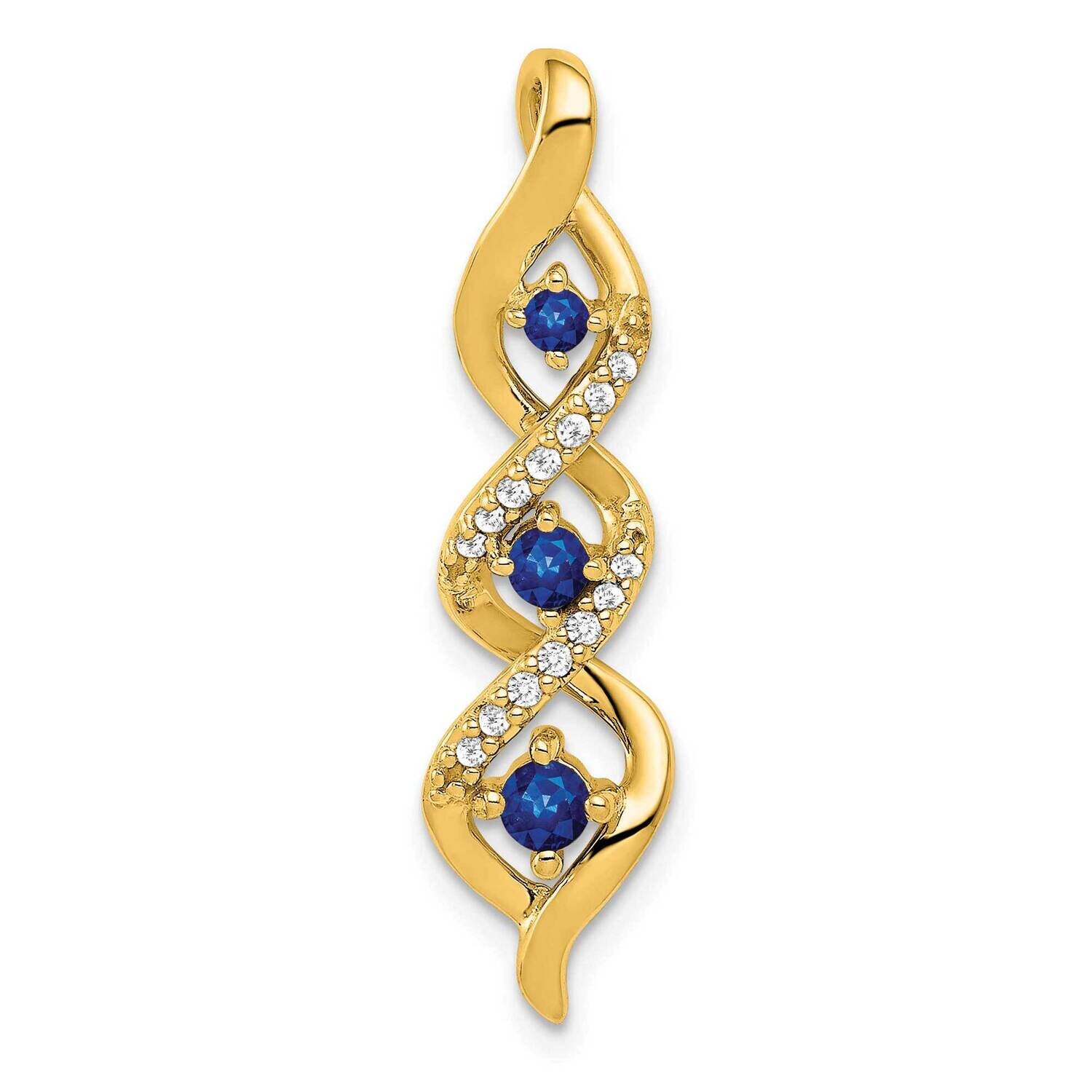 Diamond .26 Sapphire 3-Stone Twisted Chain Slide 10k Gold PM5264-SA-008-1YA, MPN: PM5264-SA-008-1YA,