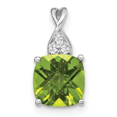 Checkerboard Peridot Diamond Pendant 14k White Gold PM4393-PE-003-WA, MPN: PM4393-PE-003-WA,