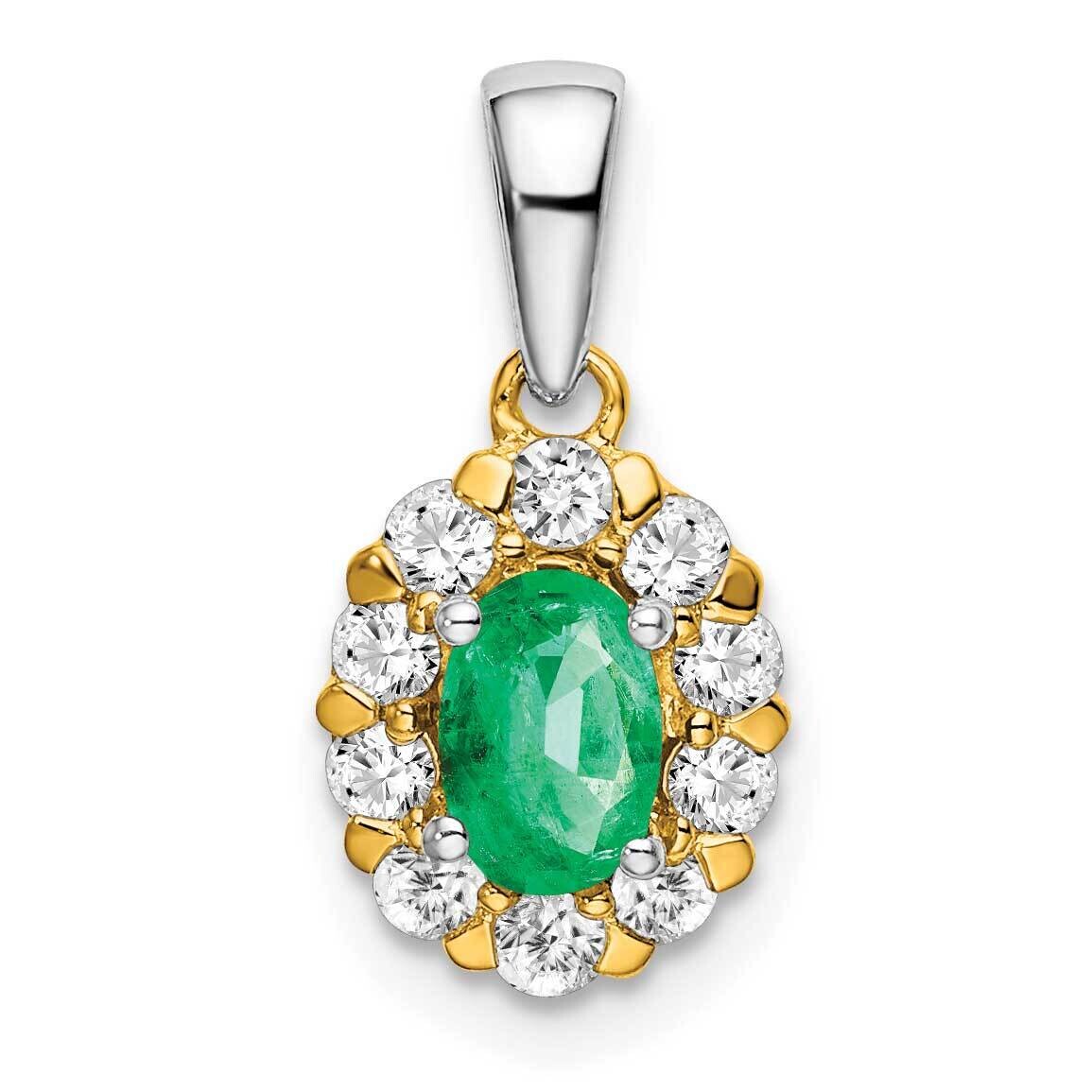 Oval Emerald Diamond Halo Pendant 14k Two-Tone Gold PM6990-EM-035-YWA