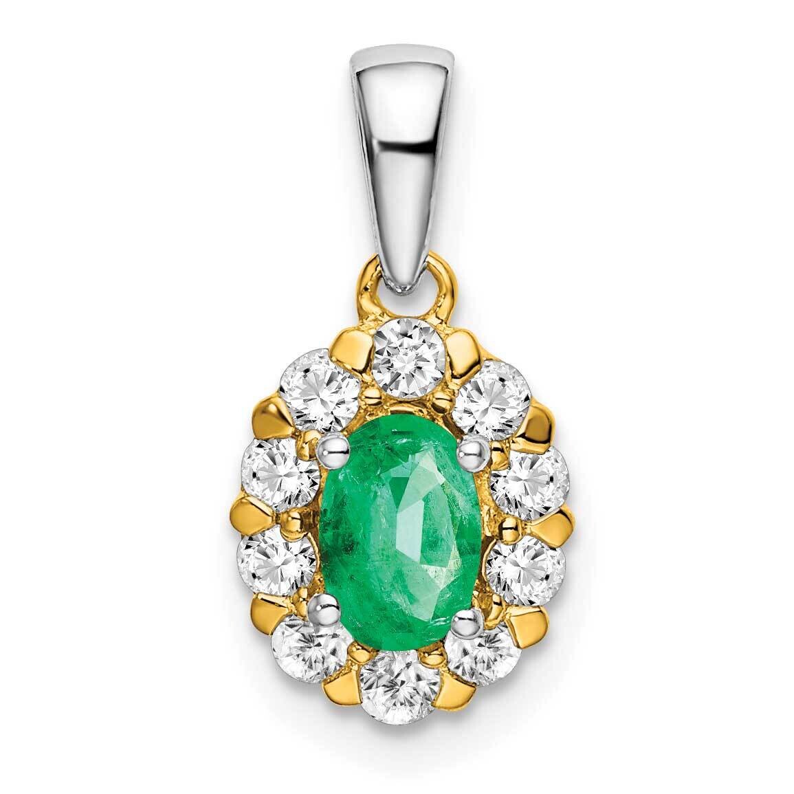 Oval Emerald Diamond Halo Pendant 14k Two-Tone Gold PM6990-EM-035-YWA, MPN: PM6990-EM-035-YWA,
