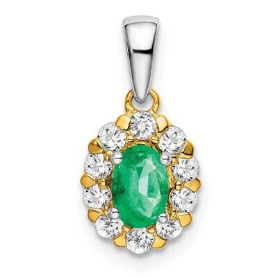 Oval Emerald Diamond Halo Pendant 14k Two-Tone Gold PM6990-EM-035-YWA, MPN: PM6990-EM-035-YWA,