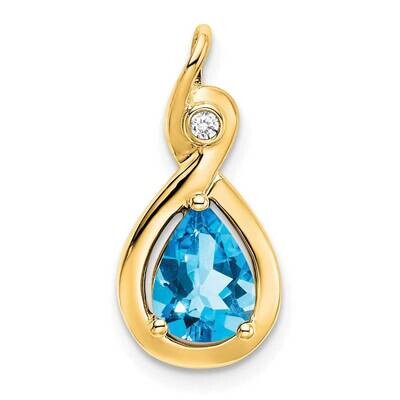 Pear Blue Topaz Diamond Pendant 14k Gold PM7055-BT-002-YA, MPN: PM7055-BT-002-YA,