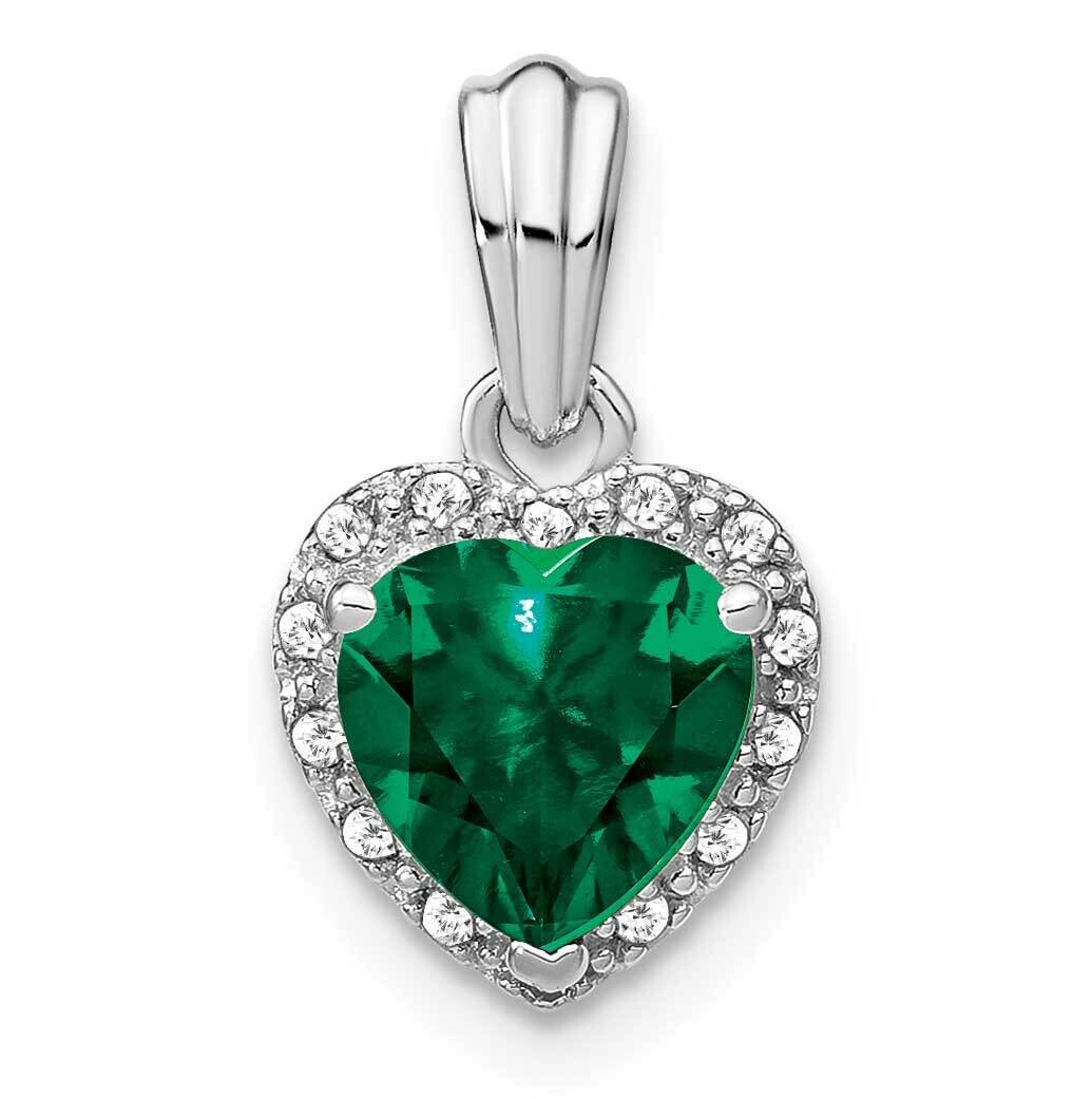 Created Emerald Diamond Pendant Sterling Silver Rhodium-Plated PM7400-CEM-007-SSA, MPN: PM7400-CEM-…