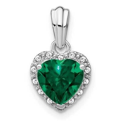 Created Emerald Diamond Pendant Sterling Silver Rhodium-Plated PM7400-CEM-007-SSA, MPN: PM7400-CEM-…