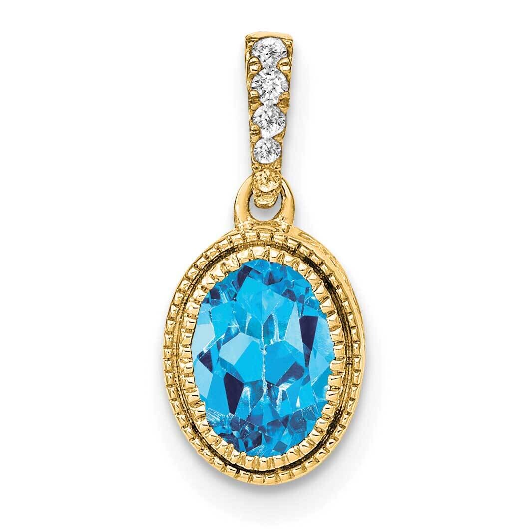 Oval Blue Topaz Diamond Pendant 14k Gold PM7093-BT-020-YA, MPN: PM7093-BT-020-YA,