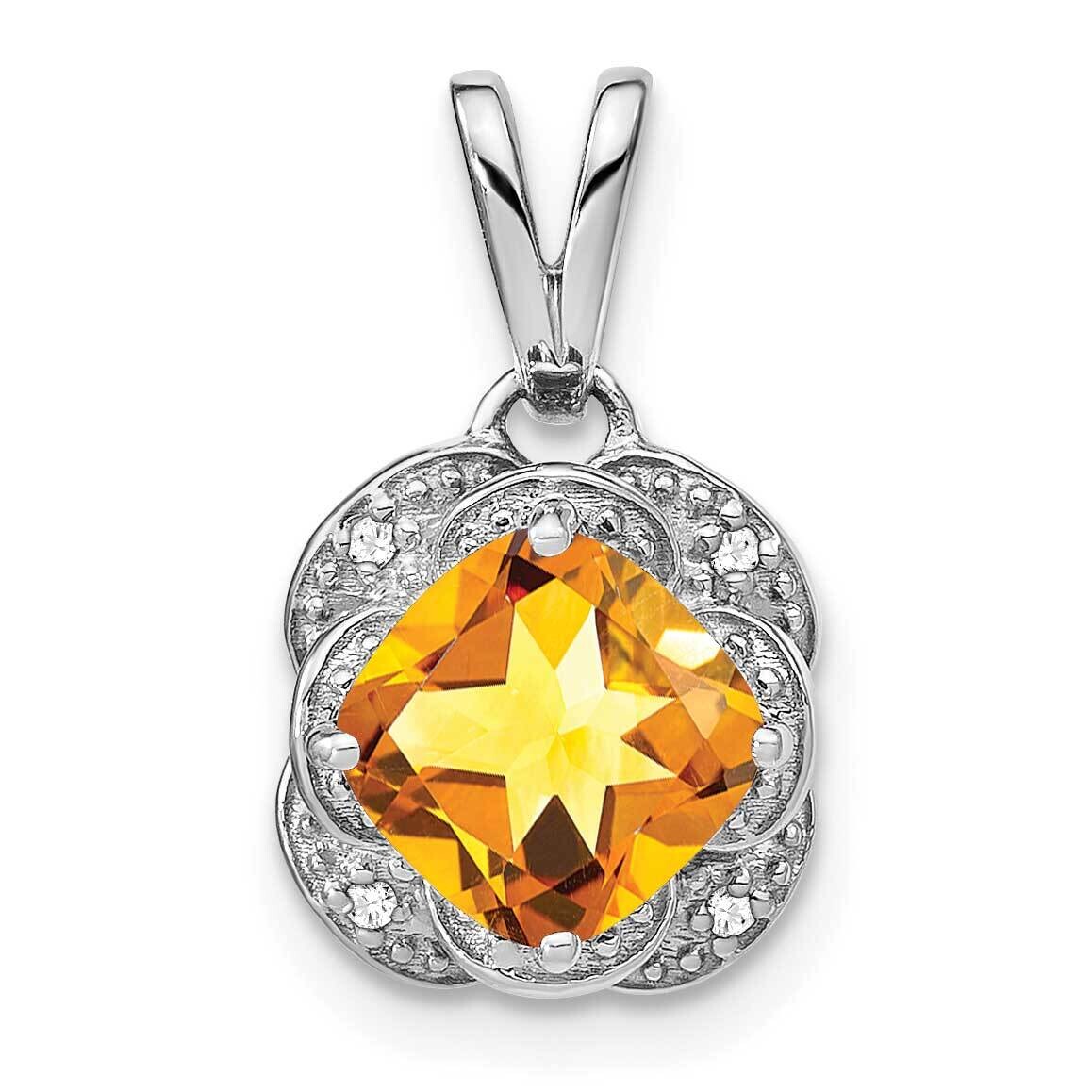 Cushion Citrine Diamond Pendant 14k White Gold PM7037-CI-002-WA, MPN: PM7037-CI-002-WA,