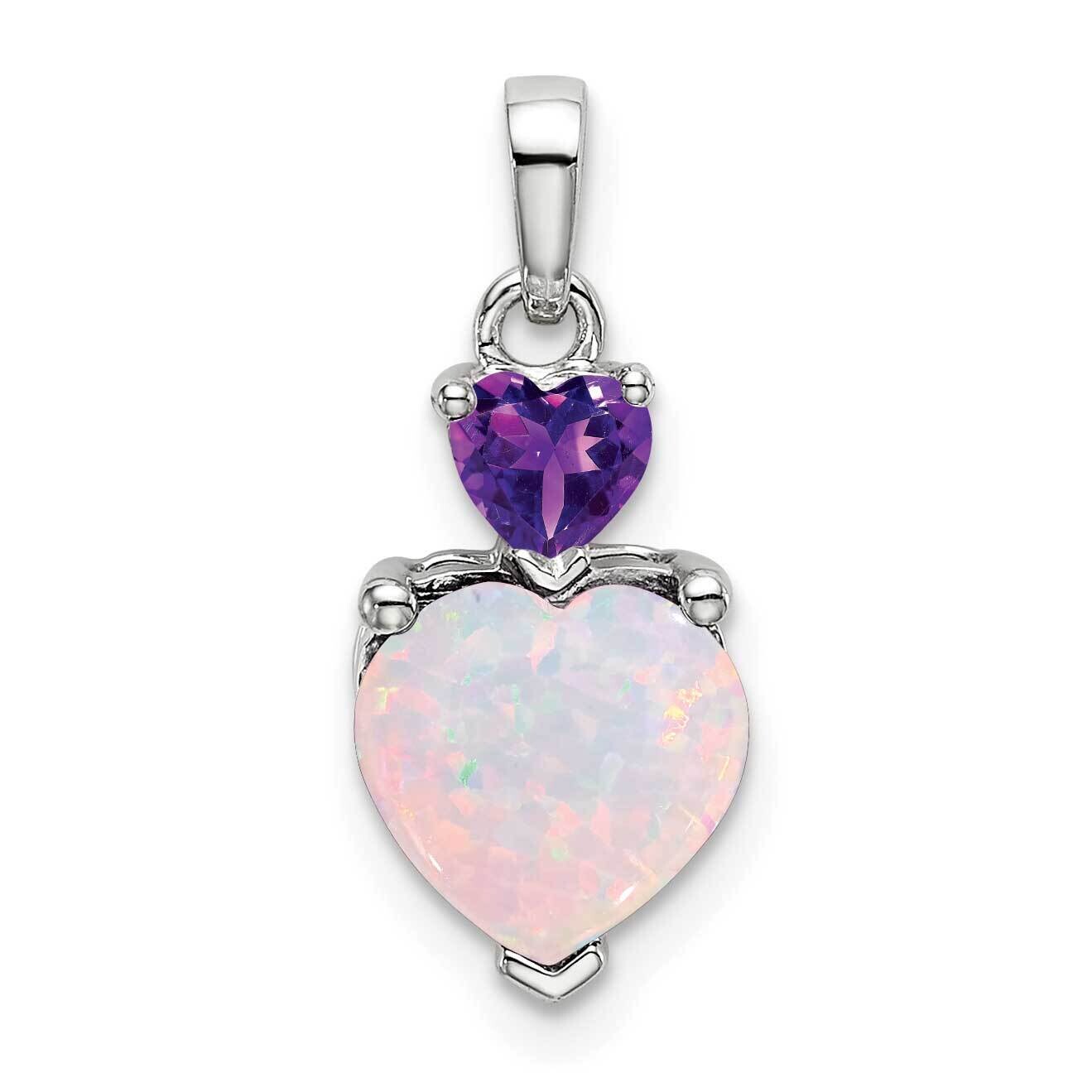 Heart Created Opal Amethyst Pendant 14k White Gold PM7076-OP/AM-W, MPN: PM7076-OP/AM-W, 191101400810
