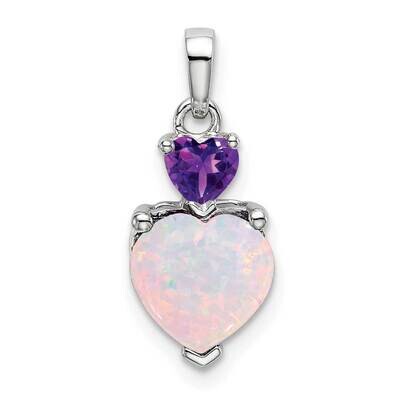 Heart Created Opal Amethyst Pendant 14k White Gold PM7076-OP/AM-W, MPN: PM7076-OP/AM-W, 191101400810