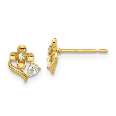 Madi K Polished CZ Flower Post Earrings 14k Gold GK1181, MPN: GK1181,