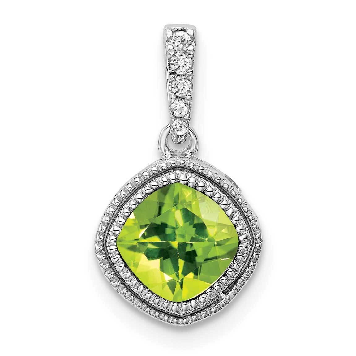 Cushion Peridot Diamond Pendant 10k White Gold PM7092-PE-021-1WA, MPN: PM7092-PE-021-1WA,