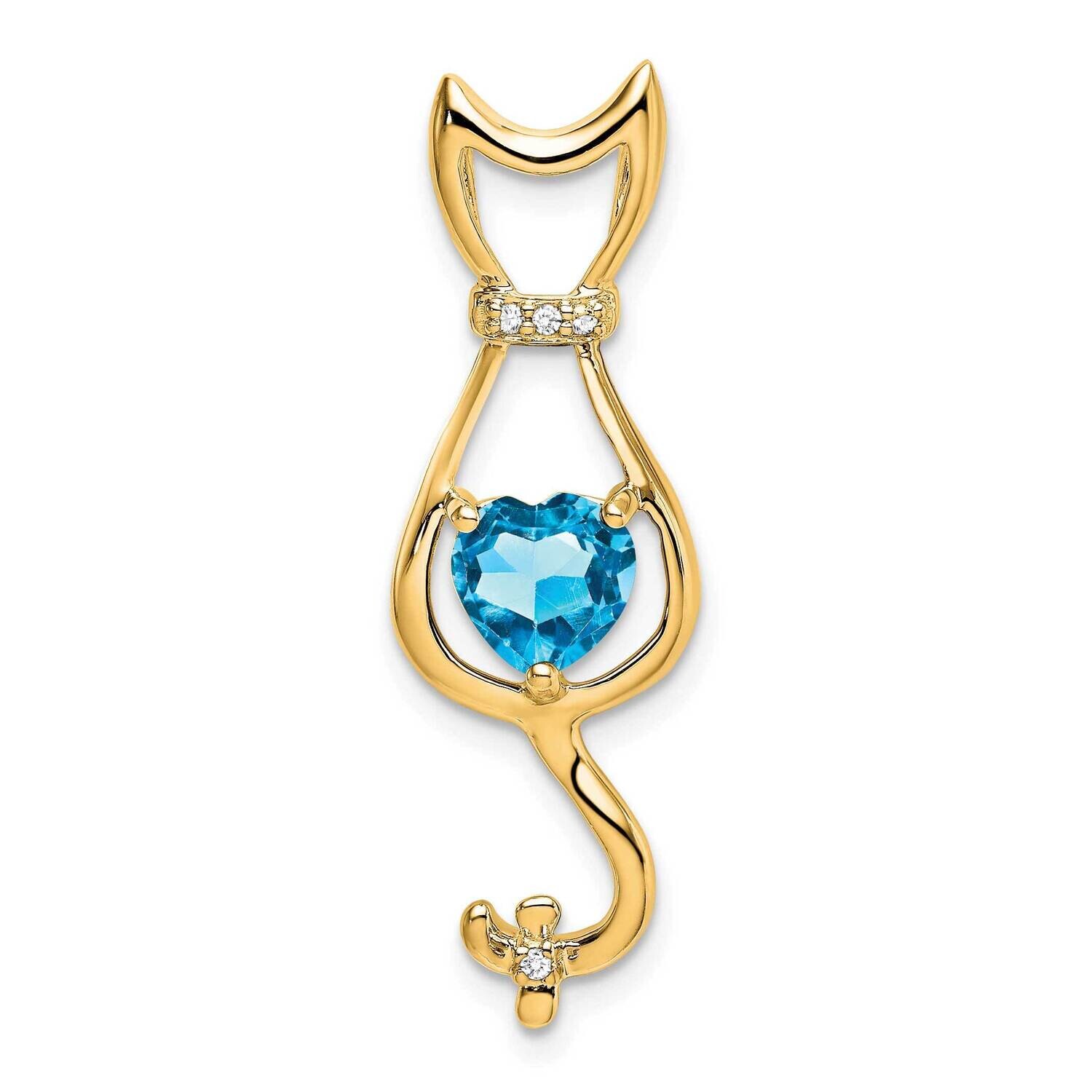 Blue Topaz Diamond Cat Pendant 14k Gold PM7030-BT-002-YA, MPN: PM7030-BT-002-YA,