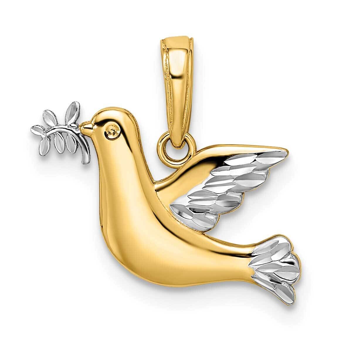 Polished Diamond-Cut Dove Charm 14k Gold White Rhodium  K5089D/C, MPN: K5089D/C, 196904089866