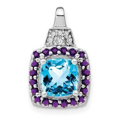 Blue Topaz Amethyst Diamond Pendant 14k White Gold PM7073-BT-004-WA, MPN: PM7073-BT-004-WA,