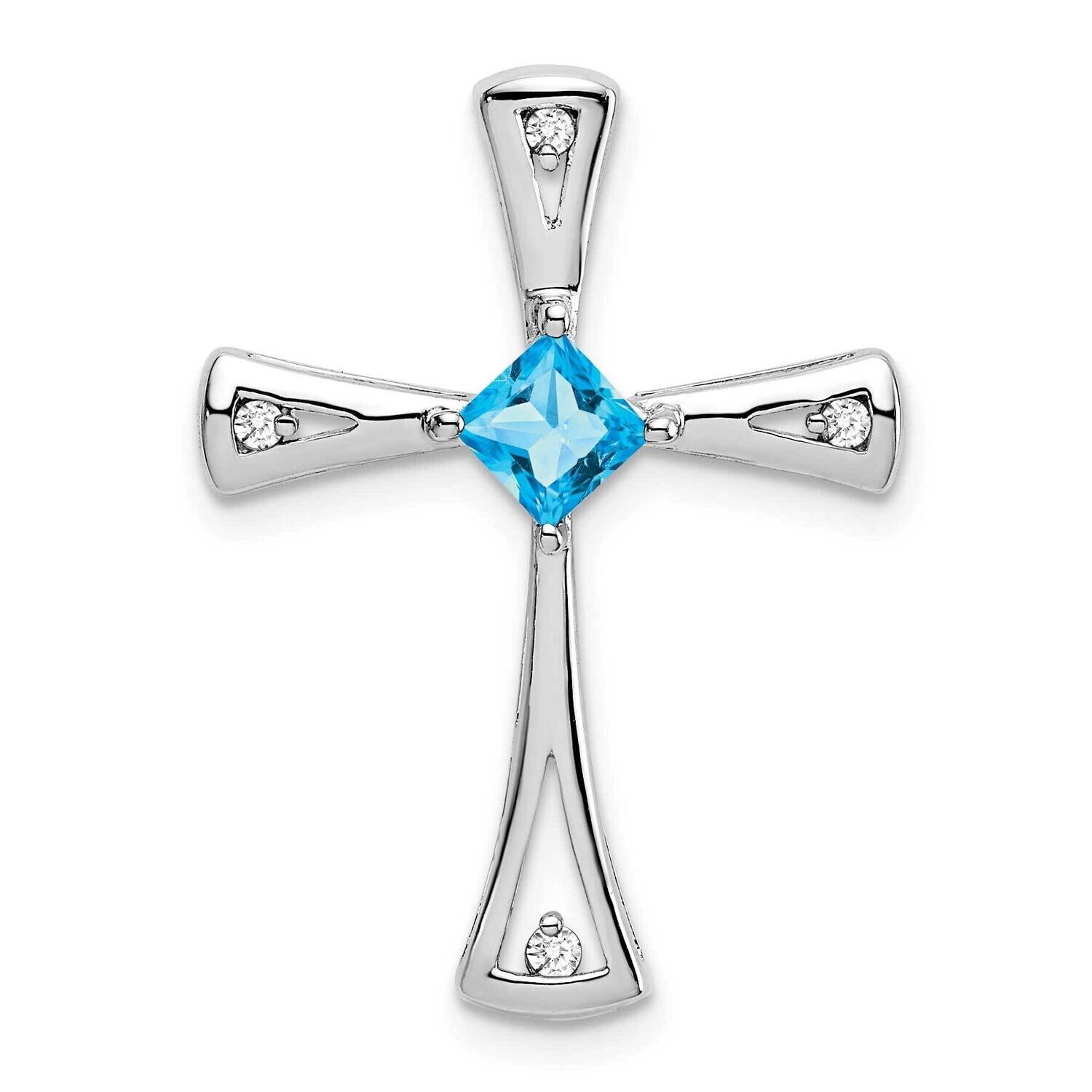 Blue Topaz Diamond Cross Pendant 10k White Gold PM7031-BT-005-1WA, MPN: PM7031-BT-005-1WA,