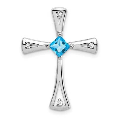Blue Topaz Diamond Cross Pendant 10k White Gold PM7031-BT-005-1WA, MPN: PM7031-BT-005-1WA,