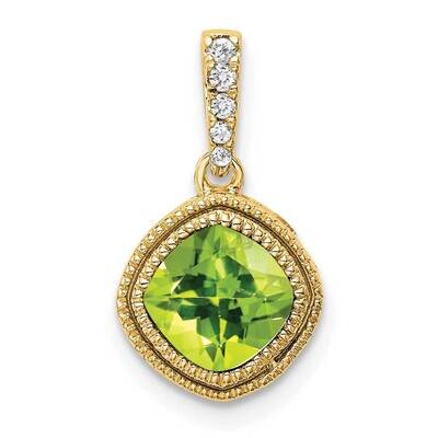 Cushion Peridot Diamond Pendant 10k Gold PM7092-PE-021-1YA, MPN: PM7092-PE-021-1YA,