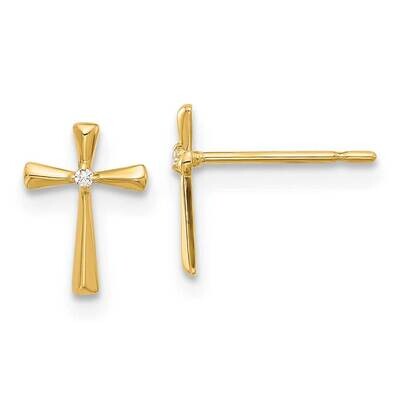 Madi K Polished CZ Cross Post Earrings 14k Gold GK1169, MPN: GK1169, 196904100141