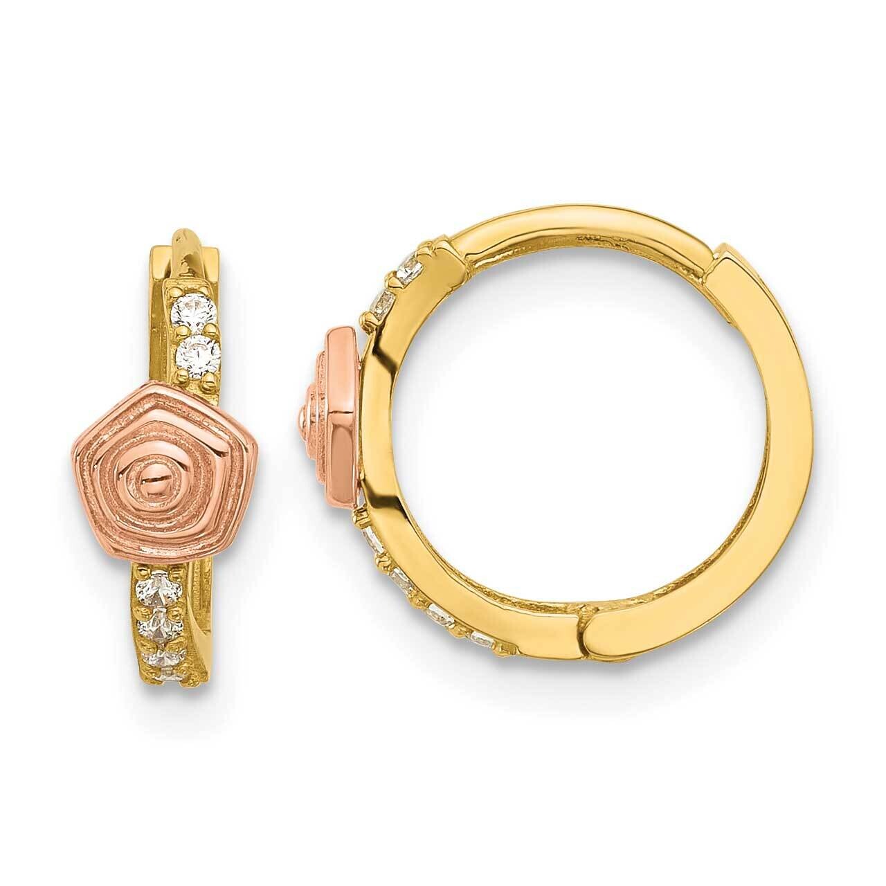 Madi K Polished Two-Tone CZ Hinged Huggie Hoop Earrings 14k Gold GK1182, MPN: GK1182,