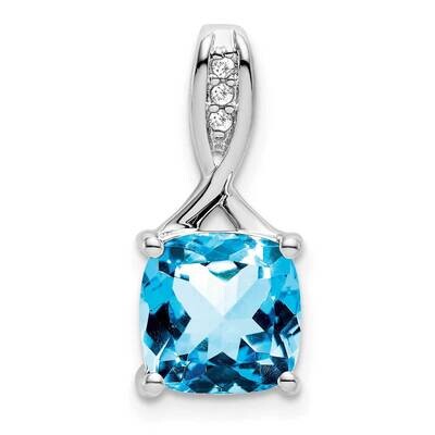 Cushion Blue Topaz Diamond Pendant 14k White Gold PM7062-BT-002-WA, MPN: PM7062-BT-002-WA,