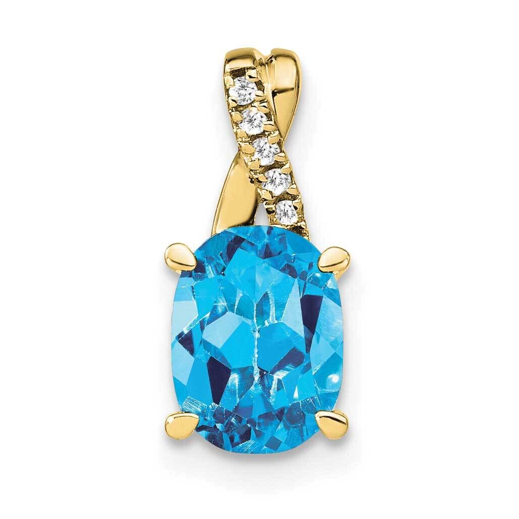 Oval Blue Topaz Diamond Pendant 10k Gold PM4235-BT-003-1YA, MPN: PM4235-BT-003-1YA,