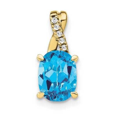 Oval Blue Topaz Diamond Pendant 10k Gold PM4235-BT-003-1YA, MPN: PM4235-BT-003-1YA,