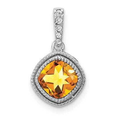 Cushion Citrine Diamond Pendant 14k White Gold PM7092-CI-021-WA, MPN: PM7092-CI-021-WA,