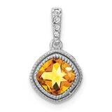 Cushion Citrine Diamond Pendant 14k White Gold PM7092-CI-021-WA, MPN: PM7092-CI-021-WA,