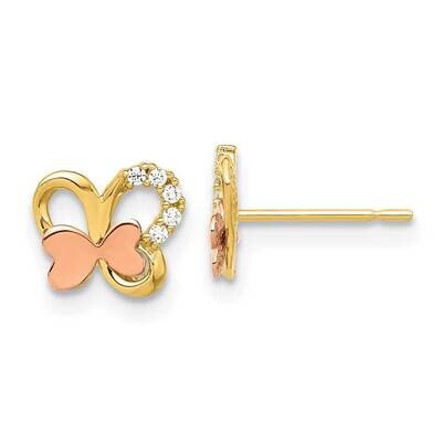 Madi K Two-Tone Polished CZ Butterfly Post Earrings 14k Gold GK1184, MPN: GK1184,