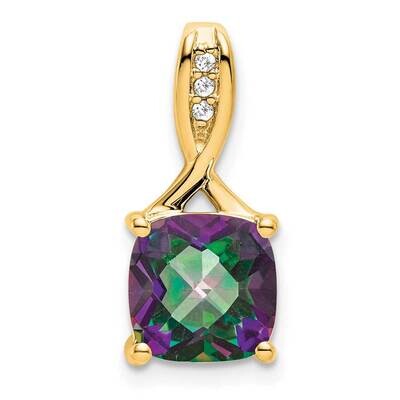 Cushion Mystic Fire Topaz Diamond Pendant 14k Gold PM7062-FT-002-YA, MPN: PM7062-FT-002-YA,